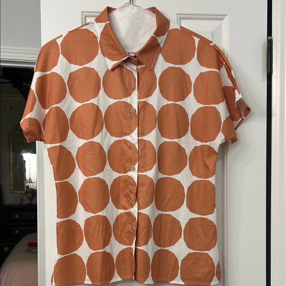 Women’s Tan/Camel and Cream Polka Dot Shirt